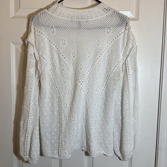 White House Black Market‎ White Crochet Pointelle Pullover The Summit Top - Picture 4 of 10